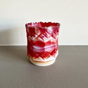 Vintage Imperial Glass Toothpick Holder Red White Slag Diamond Pattern